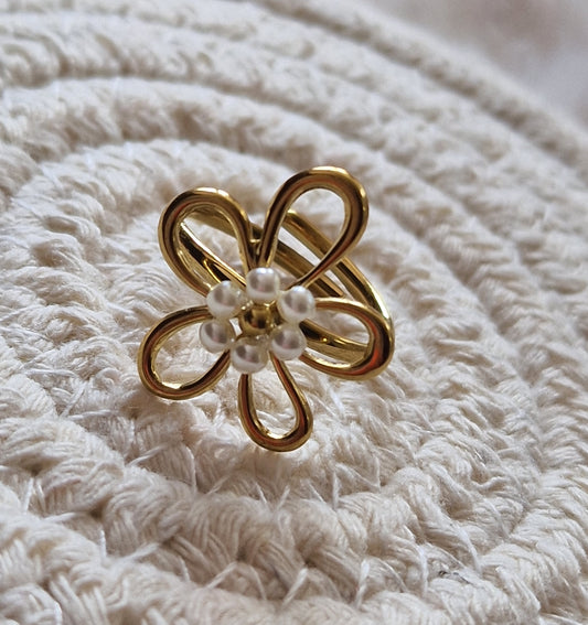 Bague Fleur Doré & Perle